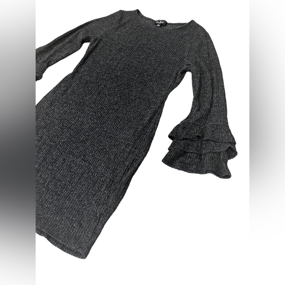Women’s Gray Long Sleeve Flare Midi Bodycon Lulu’s Sweater Dress Large - Picture 5 of 13
